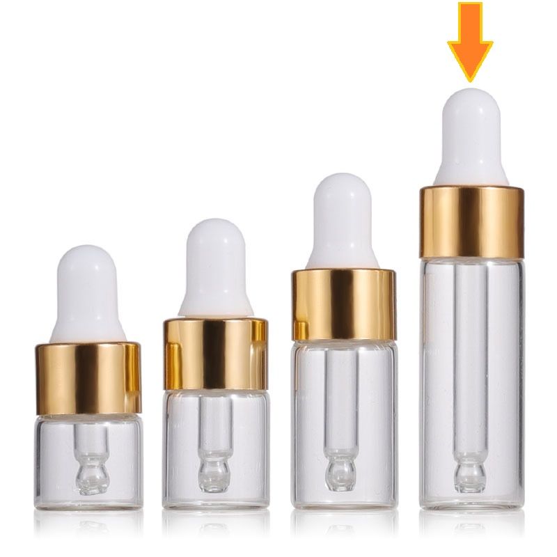 Bouteille transparente 5ml + casquette d'or