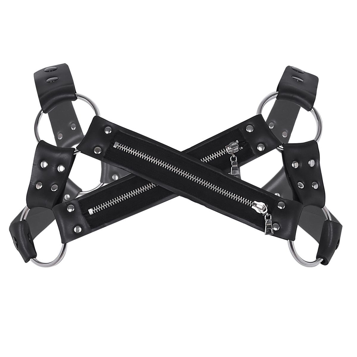 Mens Faux Leather Zip X Shape Muscle Strap Shoulder Body Chest Harness Costume 