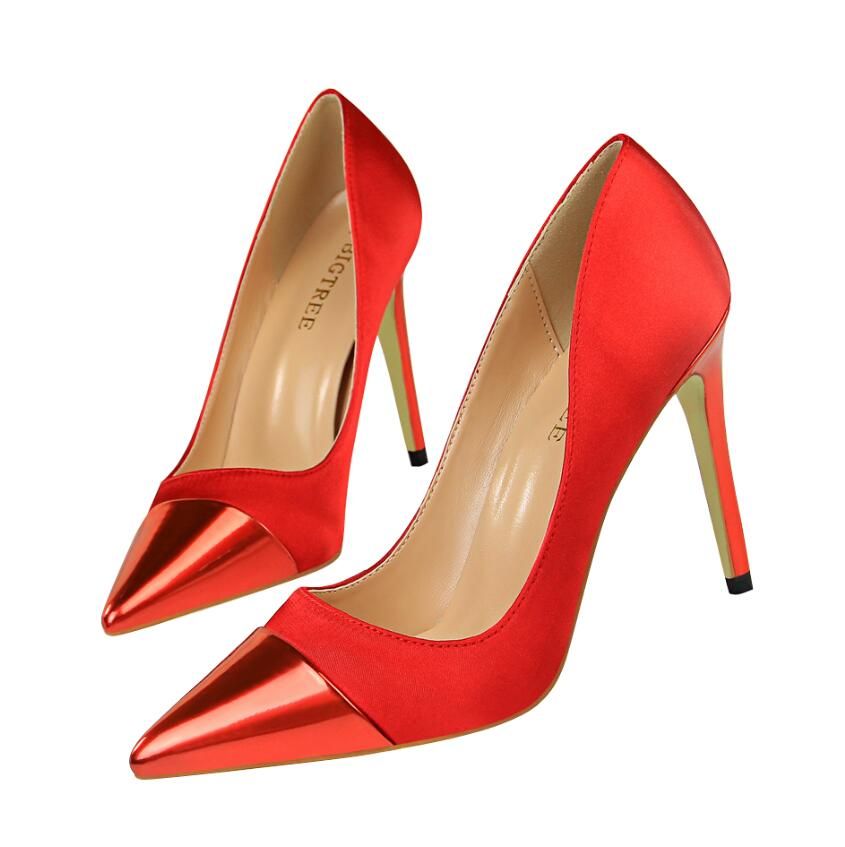 altos de Punta tacones Stiletto trabajo negro zapatos-Rojo 10 cm altos de Punta tacones Stiletto trabajo negro zapatos-Rojo 10 cm