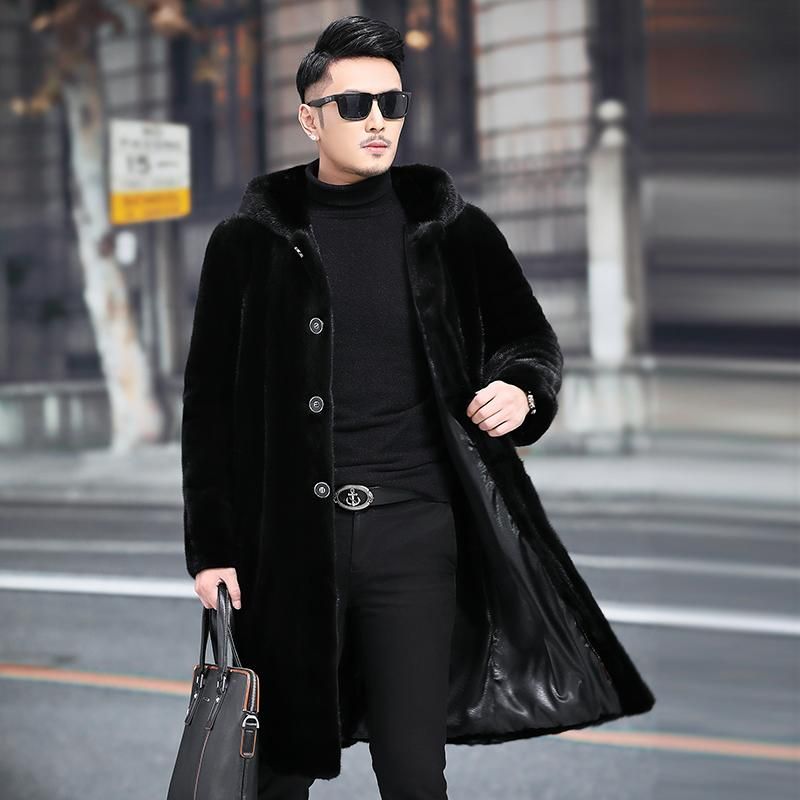 メンズレザーフェイクリアルナチュラルジャケット男性フード付き冬