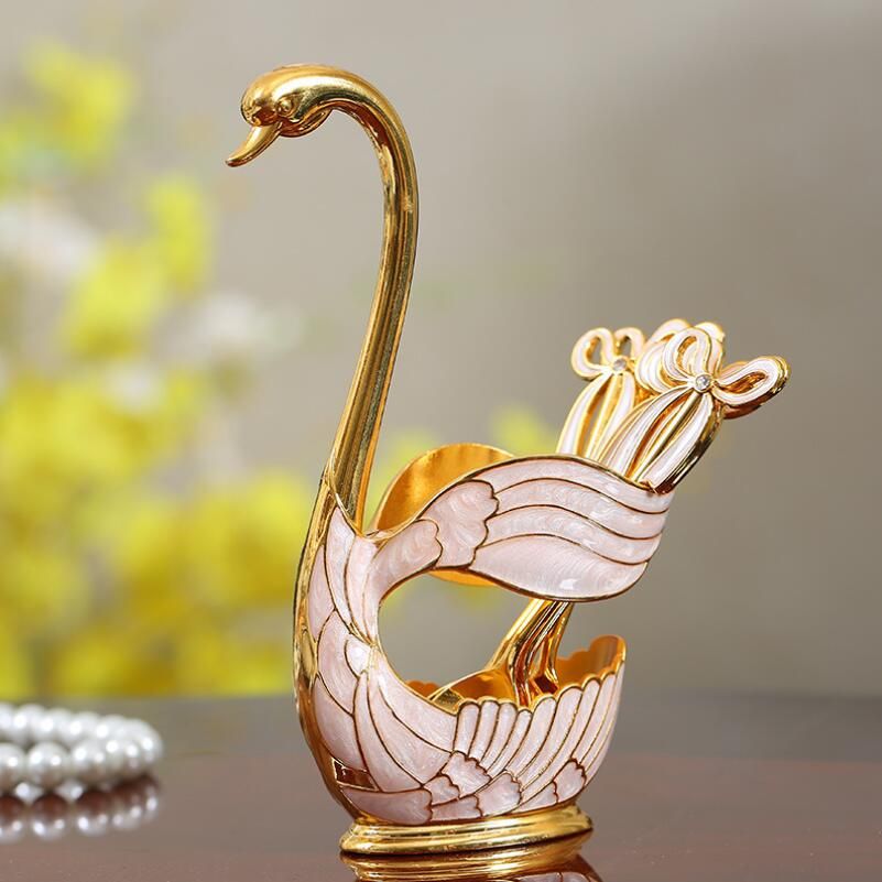 Gold Swan base with 6pcs spoon spoon
