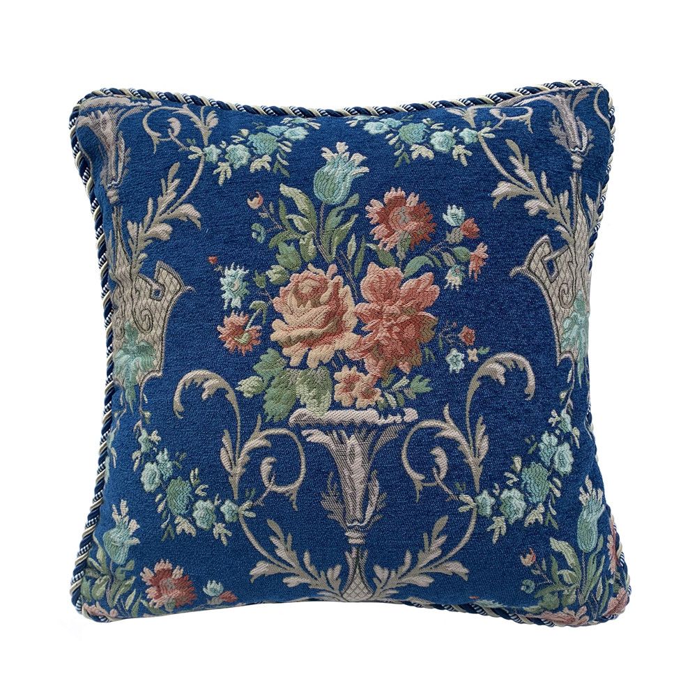 Hibyeatex Роскошный цветочный французский цветок тканый Jacqard Chenille подушка веревка 45x45см темно-синяя подушка крышка мягкая продажа по частям