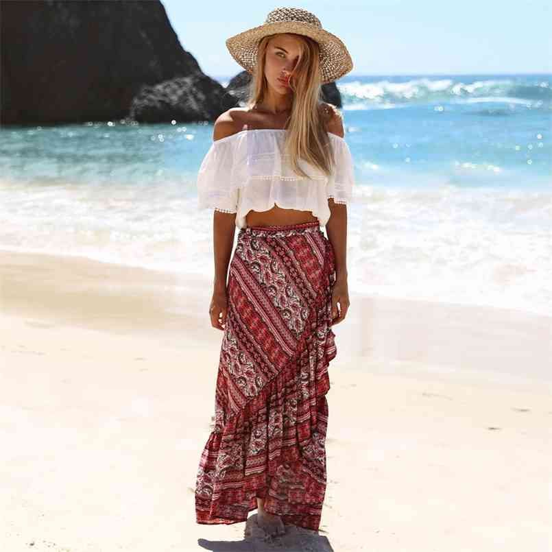 Maxi Wrap para mujer ropa de playa algodón floral estampado verano Falda de