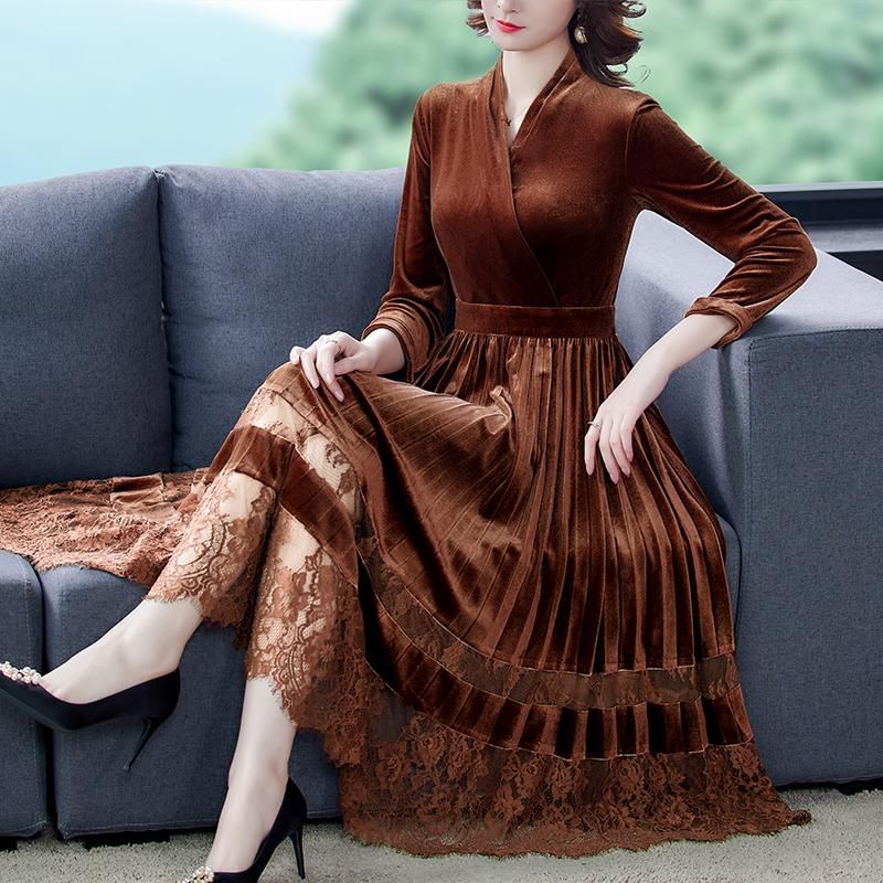 Acquistare Vestito Di Velluto A Velluto A Maniche Lunghe Con Scollo A  Maniche Lunghe Con Scollo A Maniche Lunghe A Maniche Lunghe In Caduta Di  Inverno, Autunno Abiti In Velluto Donna Elegante