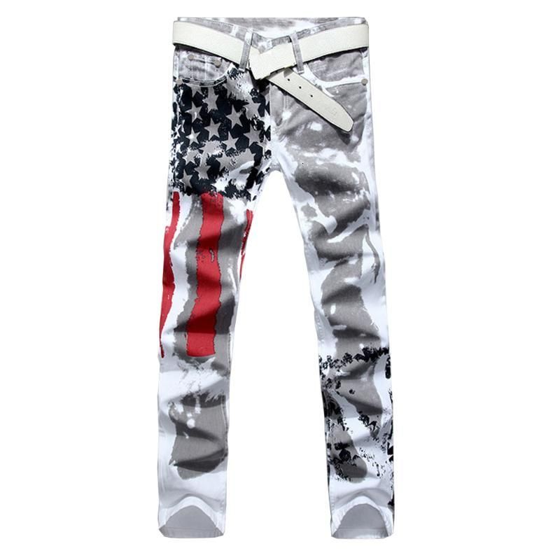 Compra Jeans Para Hombre Bandera Americana De Los Hombres Jeans Blanco  Delgado Delgado Pantalones De Mezclilla Tallas Grandes Pantalones Pintados  Barato | Entrega Rápida Y Calidad | Es.Dhgate