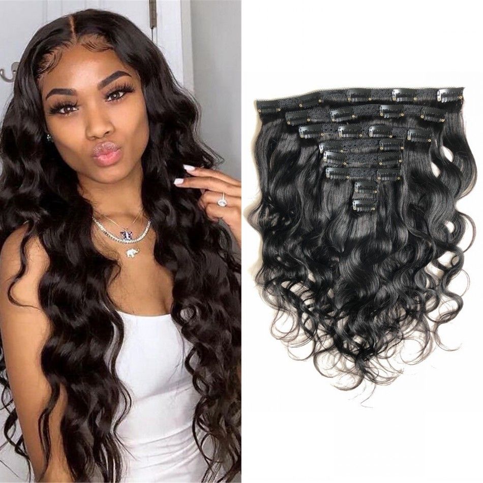 Clip in Human Hair Extensions Body Wave Peruvian Remy Hair Bundles 120g/set  8pcs Machine Made Clips ins