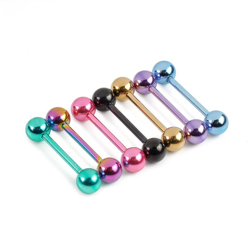 BLACK Tongue Bar Straight Barbell Nipple Tragus Ear Piercing Surgical Steel Ball 
