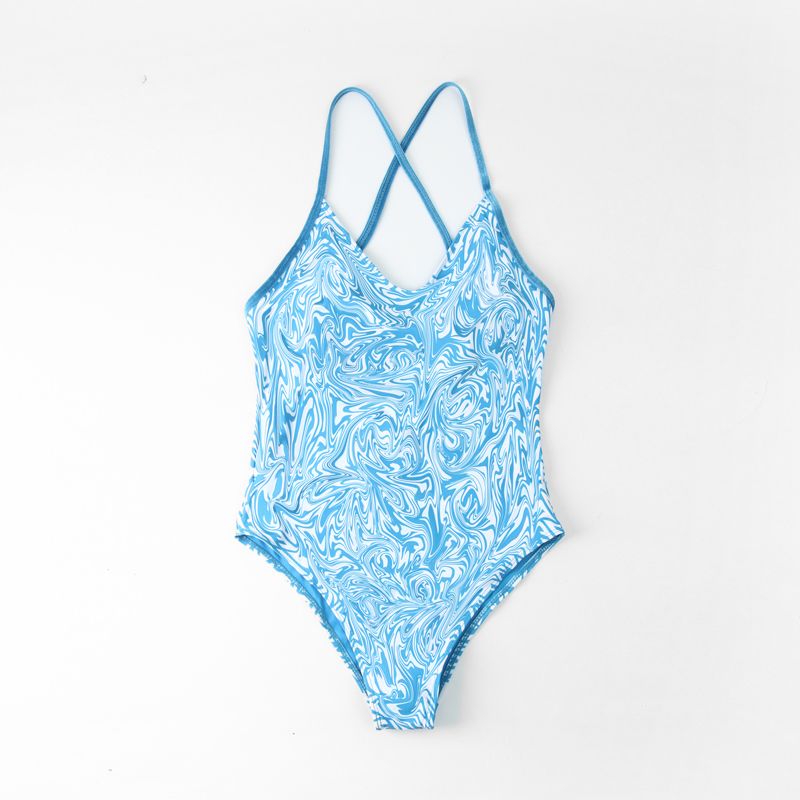 Tik Tok White and Sea Blue One-Piece Swimsuit