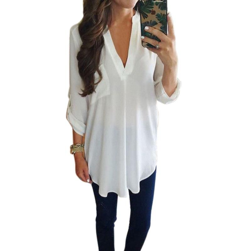 Blusa blanca largas flojas de la manga de las mujeres - Tbdress.com