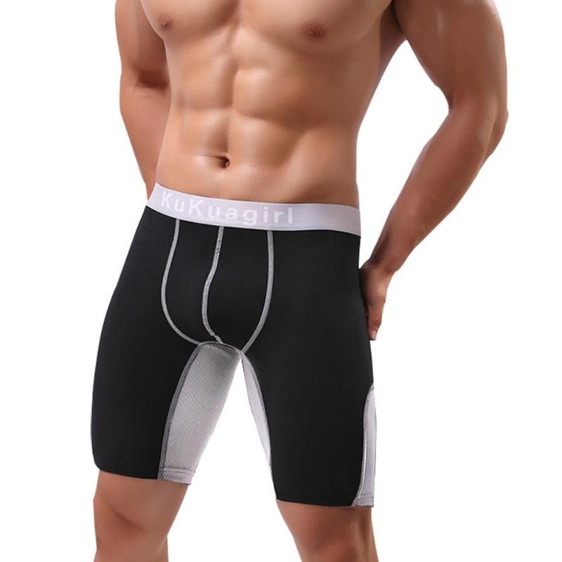 Calzoncillos pantalones cortos fitness hombres parchework largo boxeador calzoncillos apretados ajustes deportes corto