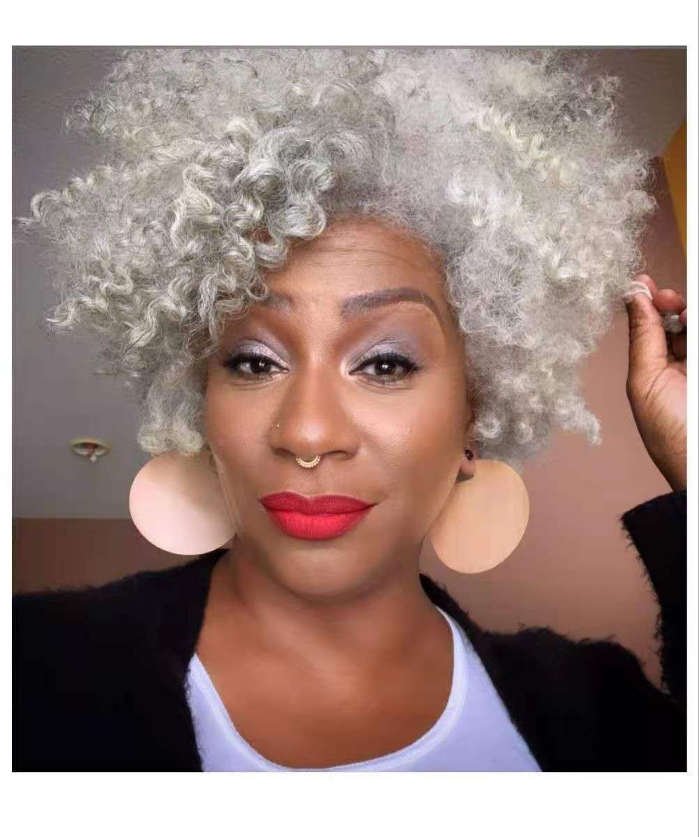 Grey Afro Puff Drawstring Ponytail Hairs Extensions Kinky Curly Puffs