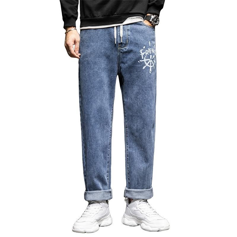 Compra Pantalones Vaqueros De Piernas Anchas Hombres Pantalones Sueltos Fit  Baggy Corte Recto Corte Azul Impreso Diseñador De Patrones De Longitud  Completa Casual Elástico Cintura Con Cordón De Hombre Barato | Entrega