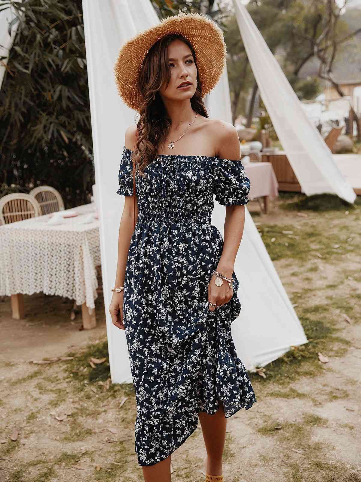 Vestido largo de moda elegante suelta Bohe Bohe Bohe Bust elástico Busto plisado Vestidos largos Playos Vestido largo de moda elegante suelta Bohe Bohe Bohe Bust elástico Busto plisado Vestidos largos Playos