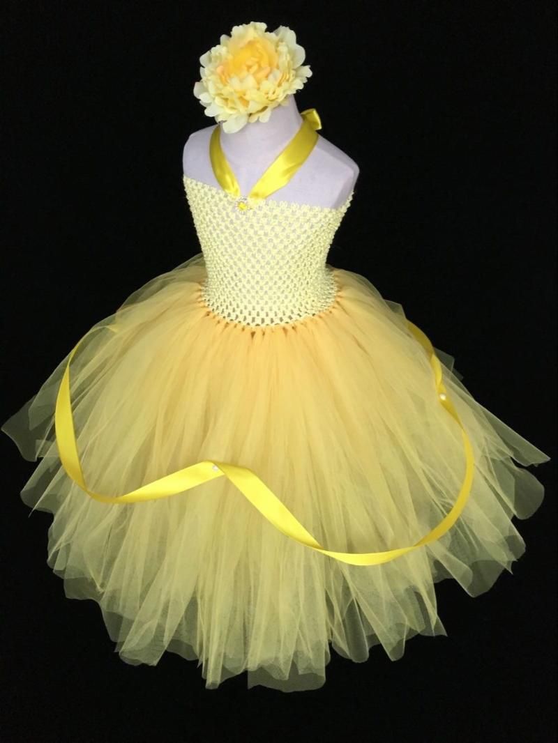 Vestidos de niñas niñas niñas amarillo princesa vestido bebé flor infantil ganchillo tul bola bola con Vestidos de niñas niñas niñas amarillo princesa vestido bebé flor infantil ganchillo tul bola bola con
