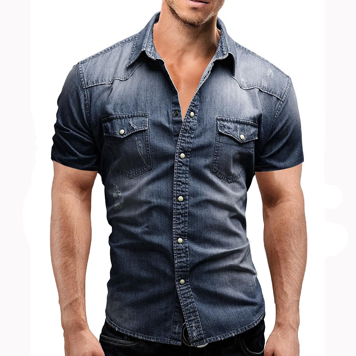 Acquistare Moda Uomo Estate Jeans Camicie Casual Colore Solido Commercio  Estero Camicia Manica Corta In Denim Plus Size Blusa Economico | Consegna  Veloce E Qualità | DHgate Italy