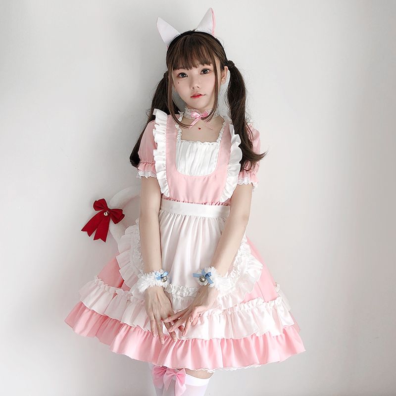 Fantasias de anime Mulheres Menina JP Anime Kawaii Maid Rosa Cat Vestidos  de Lolita Aventais Dia das Bruxas Cosplay Festa Festa Papel Play Vestido Up  Garçonete