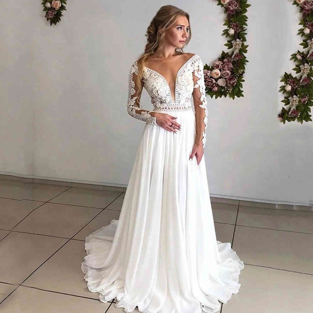 Falda de Encaje CONCULLO V Y ESPALDA DESCUBIERTA, VESTIDO NOVIA VINTAGE GASA CORTE A, MANGA LARGA, SEXY, Falda de Encaje CONCULLO V Y ESPALDA DESCUBIERTA, VESTIDO NOVIA VINTAGE GASA CORTE A, MANGA LARGA, SEXY,