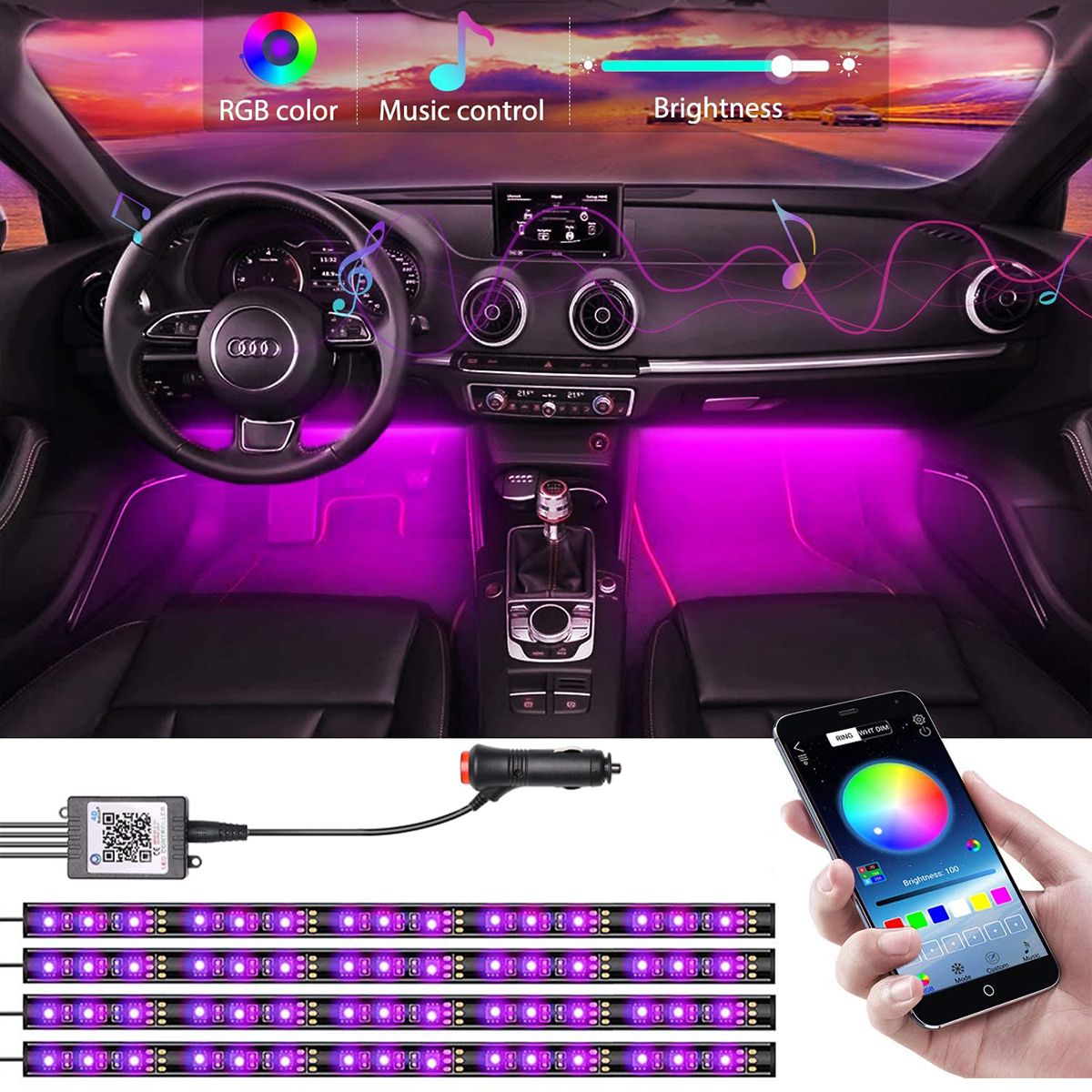 Music Control Car LED Atmosphere Light 