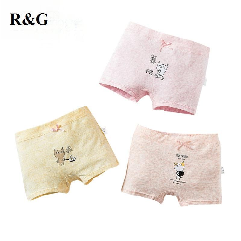 Panties R&G Kids 3 Pcs/lot Girls Cotton Underwear Cartoon And Lovely Boxer Briefs For Children 2021 -702