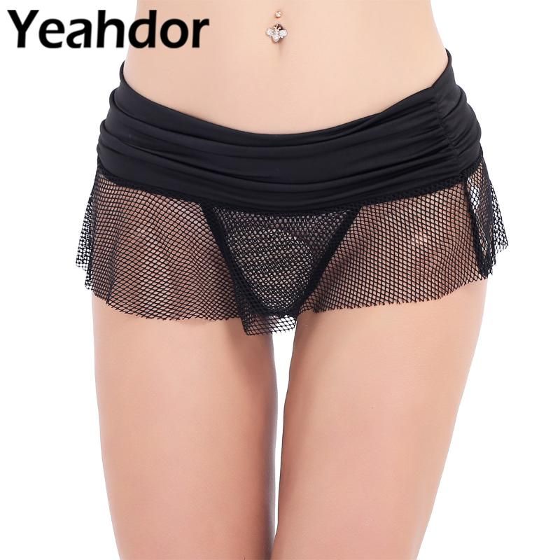 Mujer sexy mini falda femenina erótica estiramiento suave vea a través de la de