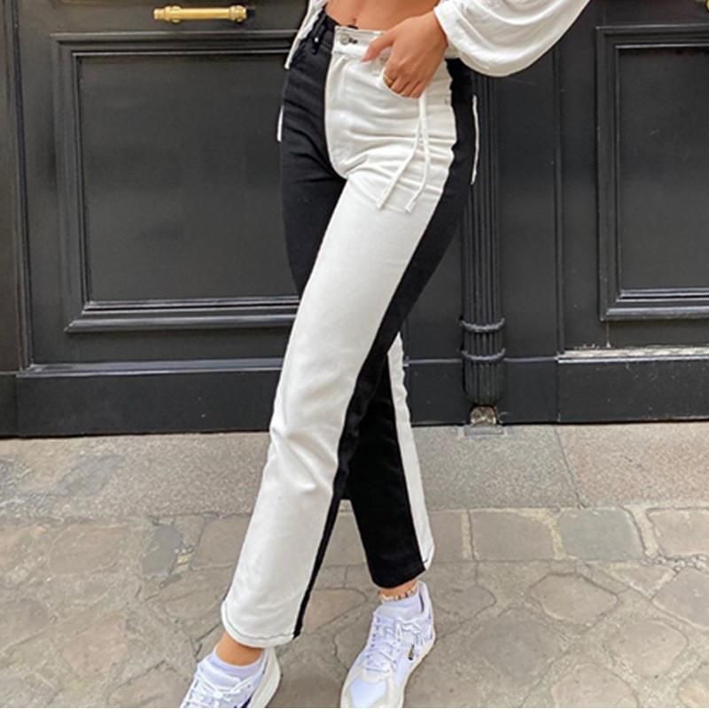 Compra Jeans Para Mujer 2021 Moda Negro Blanco Patchwork Y2K Mujer  Straighty Skiny High Cintura Denim Pantalones De Mezclilla Delgado  Pantalones Largos Trajes Barato | Entrega Rápida Y Calidad | Es.Dhgate