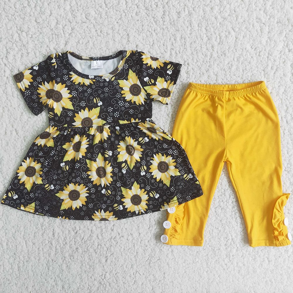 Niños diseñador ropa verano sets girasol bebé niñas ropa vestidos trajes largos pantalones niño