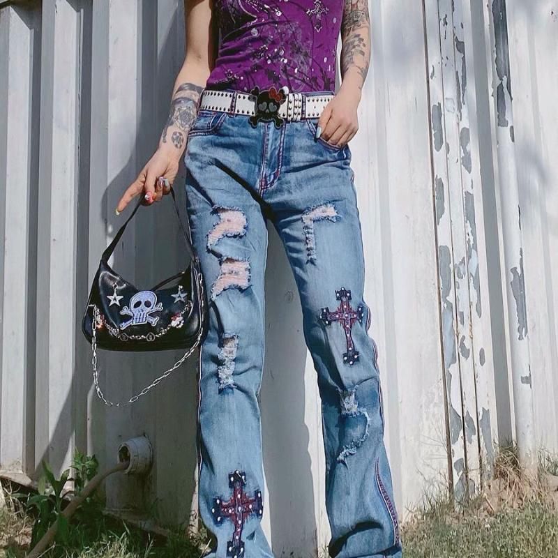Compra Jeans De Mujer Emo Ropa Cross Old Shabby Worn Out Dilapidated Hip  Hop Harajuku Alt Chain Y2K Pantalones Pantalones Gótico Lolita Barato |  Entrega Rápida Y Calidad | Es.Dhgate