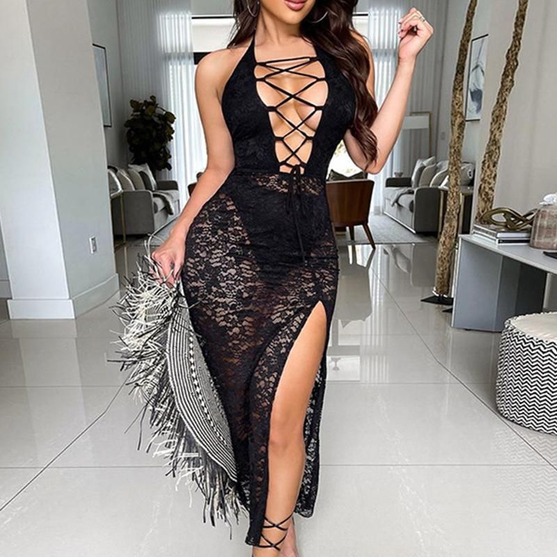 X-Future Women Backless Solid Patchwork Split Chiffon Mesh Cocktail Party Club Maxi Dress X-Future Women Backless Solid Patchwork Split Chiffon Mesh Cocktail Party Club Maxi Dress