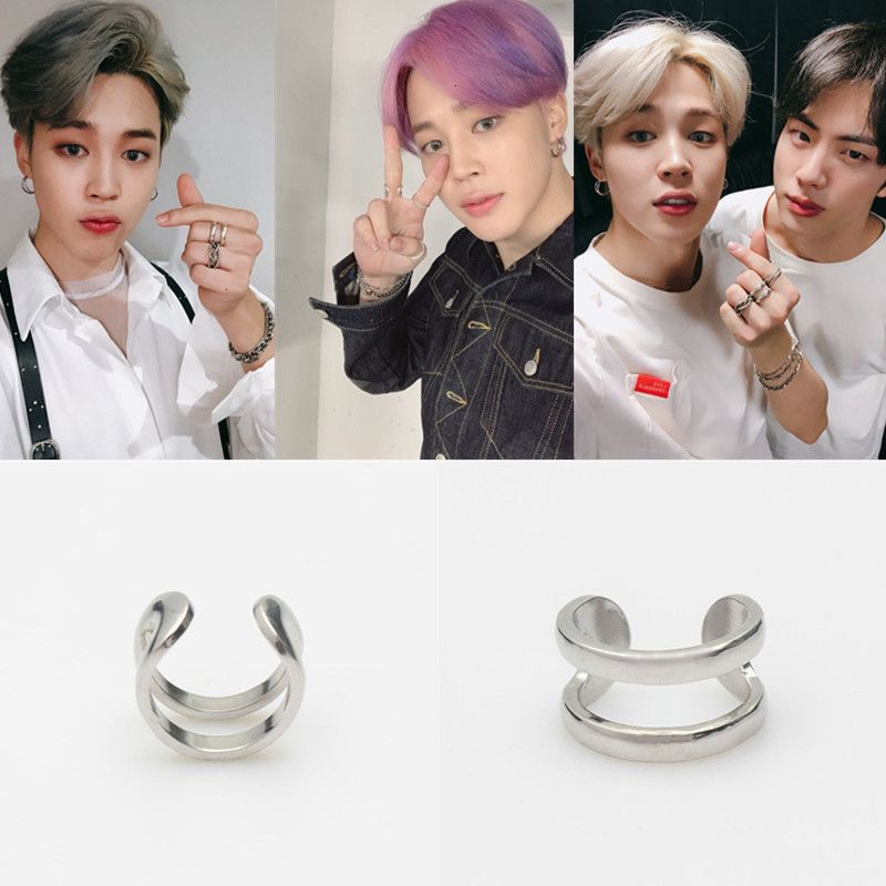 Anillos diseño KPOP Bangtan Nombre Nombre Jimin Fan Velvet BTS-03 Nuevo anillo doble