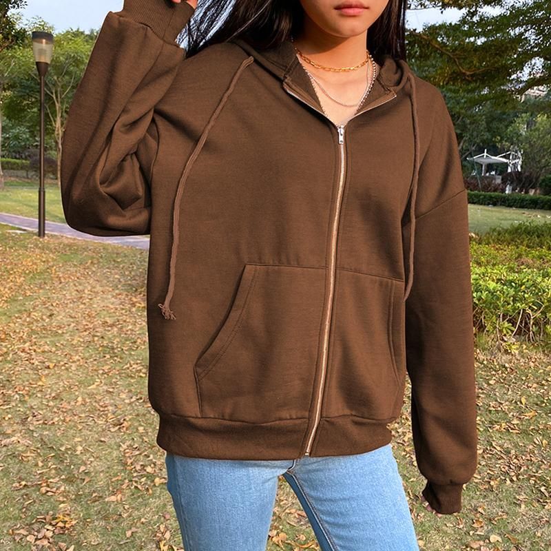 brown zip up moletom com capuz women's