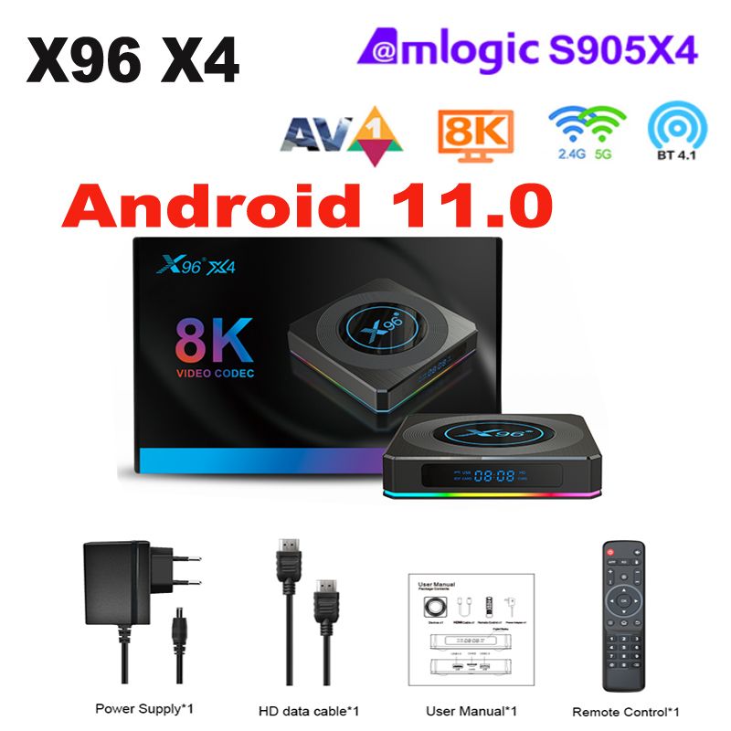 X96 X4 Amlogic S905X4 Android 11.0 Smart TV BOX 4GB 64GB Quad Core 2.4G/5G Dual Band WIFI 8K Media Player Set-Top-Box 4G 32G