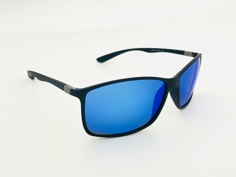 Matte black frame-blue mirror lens