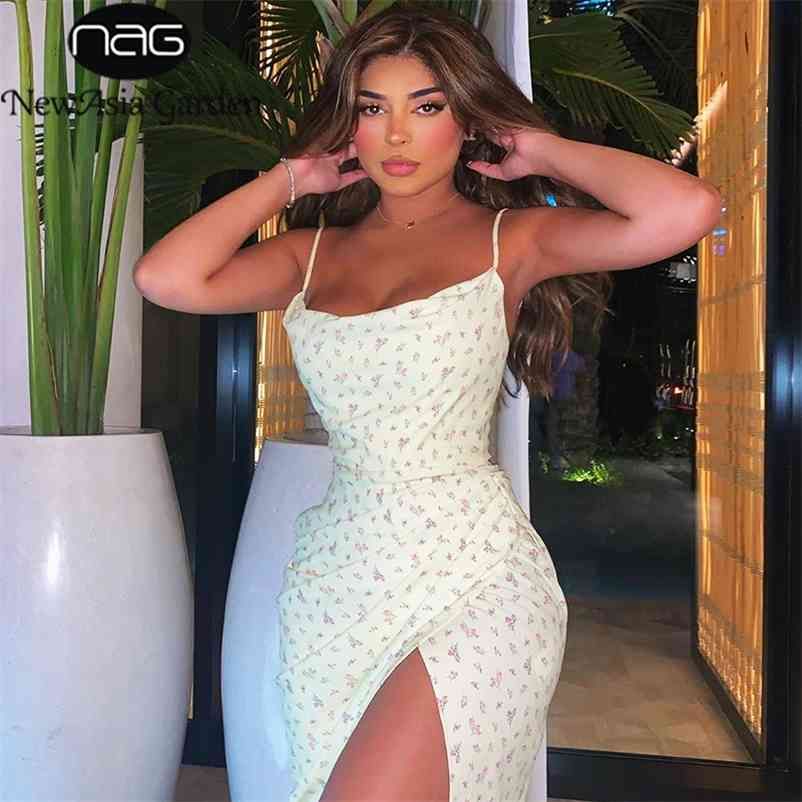 NewAsia Floral Summer Dress Women Spaghetti Straps Cowl Neck