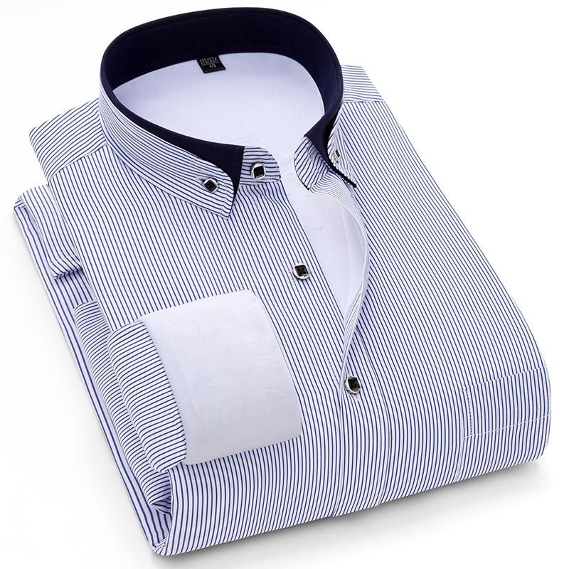 Mens Thickening Long-Sleeved Shirt Striped Cotton Lapel Collar Shirts Mens Thickening Long-Sleeved Shirt Striped Cotton Lapel Collar Shirts