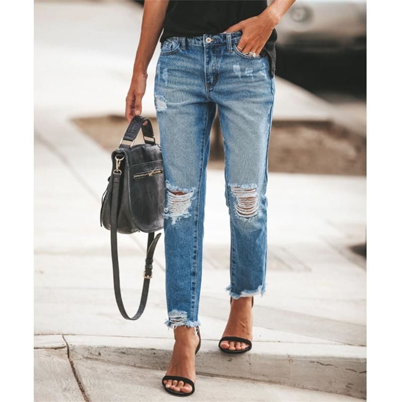 Compra 2021 Pantalones De Mezclilla Modernos Mujeres Mujeres Streewear Jeans  Lindos Jeans Rectos Angustiados Long Pantalón Con Agujero Damas Pantalones  Casuales Barato | Entrega Rápida Y Calidad | Es.Dhgate