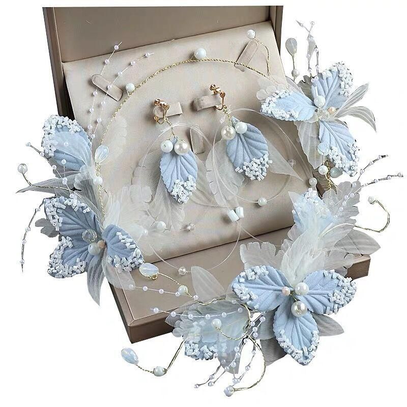 Hair Clips & Barrettes Super Fairy Light Blue Lace Headdress Flower Leaf Headbands Necklace Earrings Sets Wedding Bridal Accessories Hair Clips & Barrettes Super Fairy Light Blue Lace Headdress Flower Leaf Headbands Necklace Earrings Sets Wedding Bridal Accessories