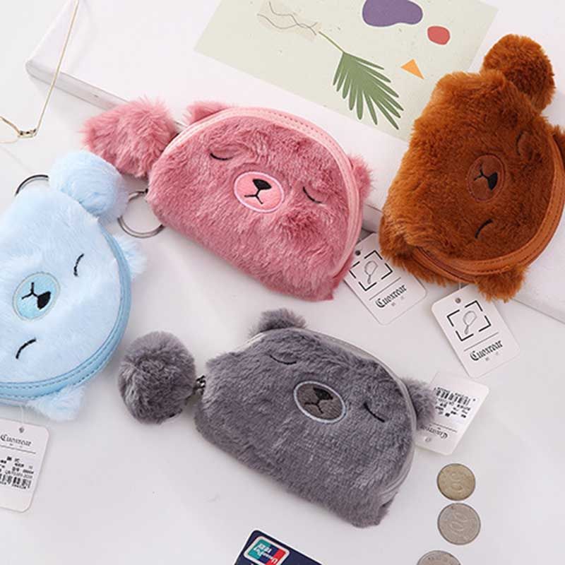 4 lindos oso largo peluche monedero kawaii monedero monedero mujeres carteras mini bolso