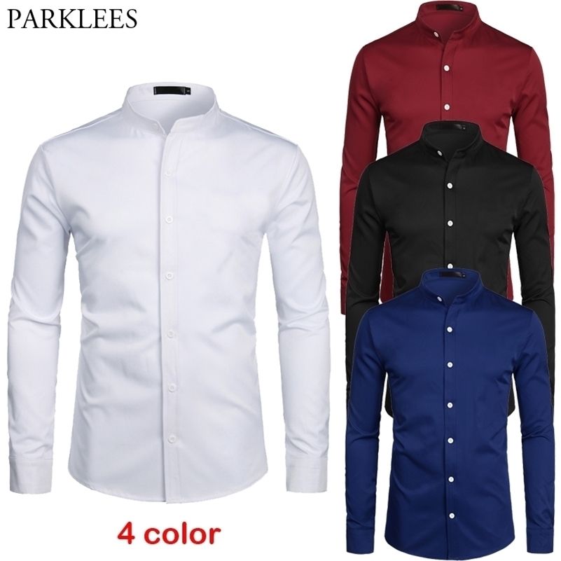 Men's Stand Collar Shirts Slim Fit Button Down Dress Formal Casual T-shirt Tops Men's Stand Collar Shirts Slim Fit Button Down Dress Formal Casual T-shirt Tops