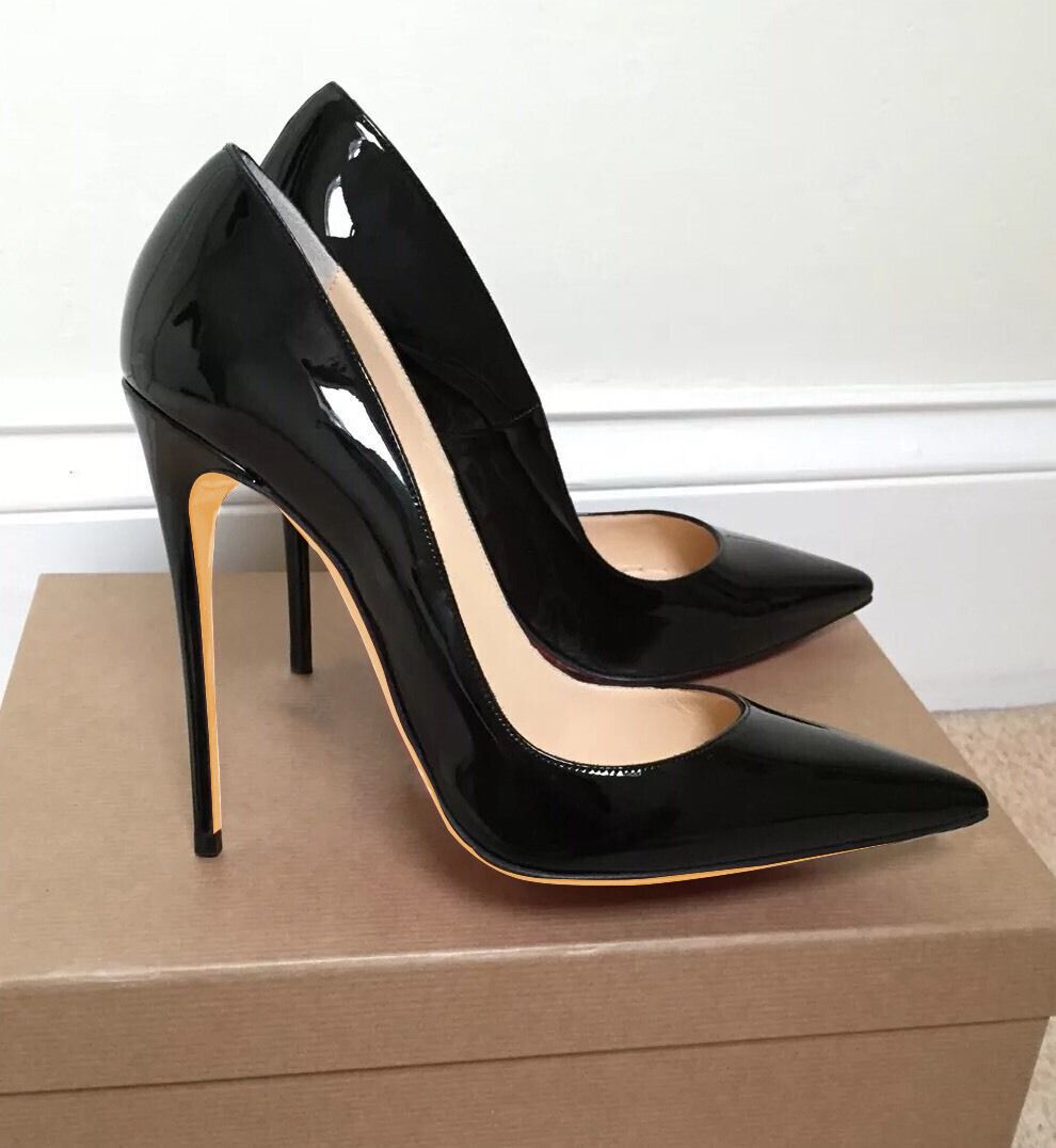 Casual Designer Sexy Dame Mode Vrouwen Jurk Schoenen Naakt Zwart Patent  Leer Punt Teen Hoge Hakken