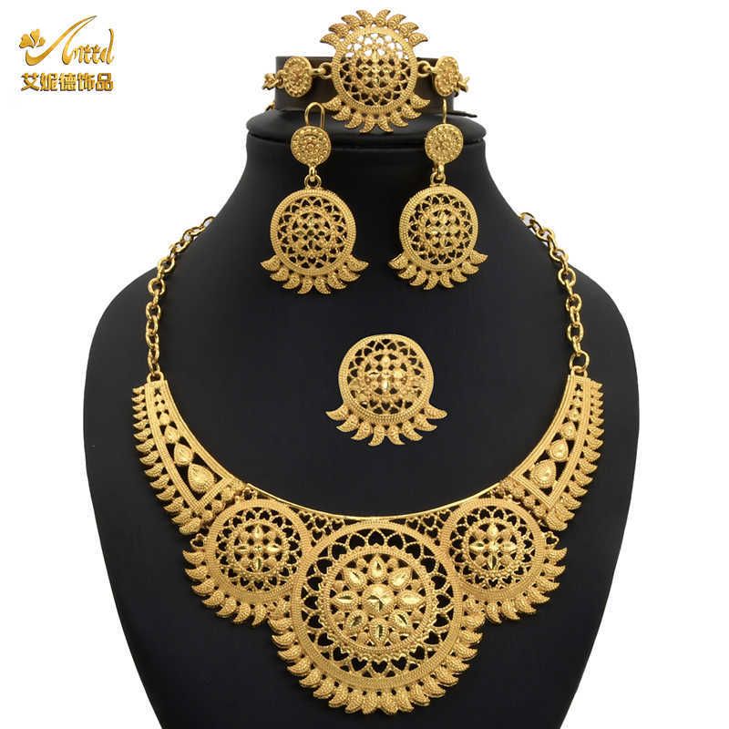 Juego joyería africana Joyería árabe Collar Pendiente Pulsera para mujer Boda Nigeria Gran Joyería Joyería