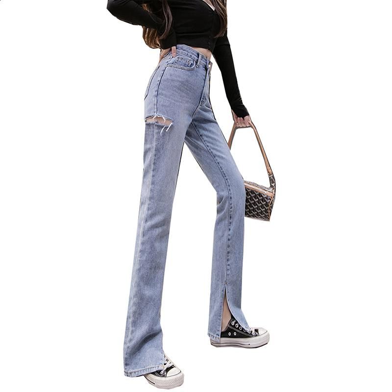 Compra Moda Jeans Para Mujer 2021 Pantalones De Cintura Alta De Primavera  Divididos Sueltos Sueltos Trapeadores Rectos Pantalones Barato | Entrega  Rápida Y Calidad | Es.Dhgate