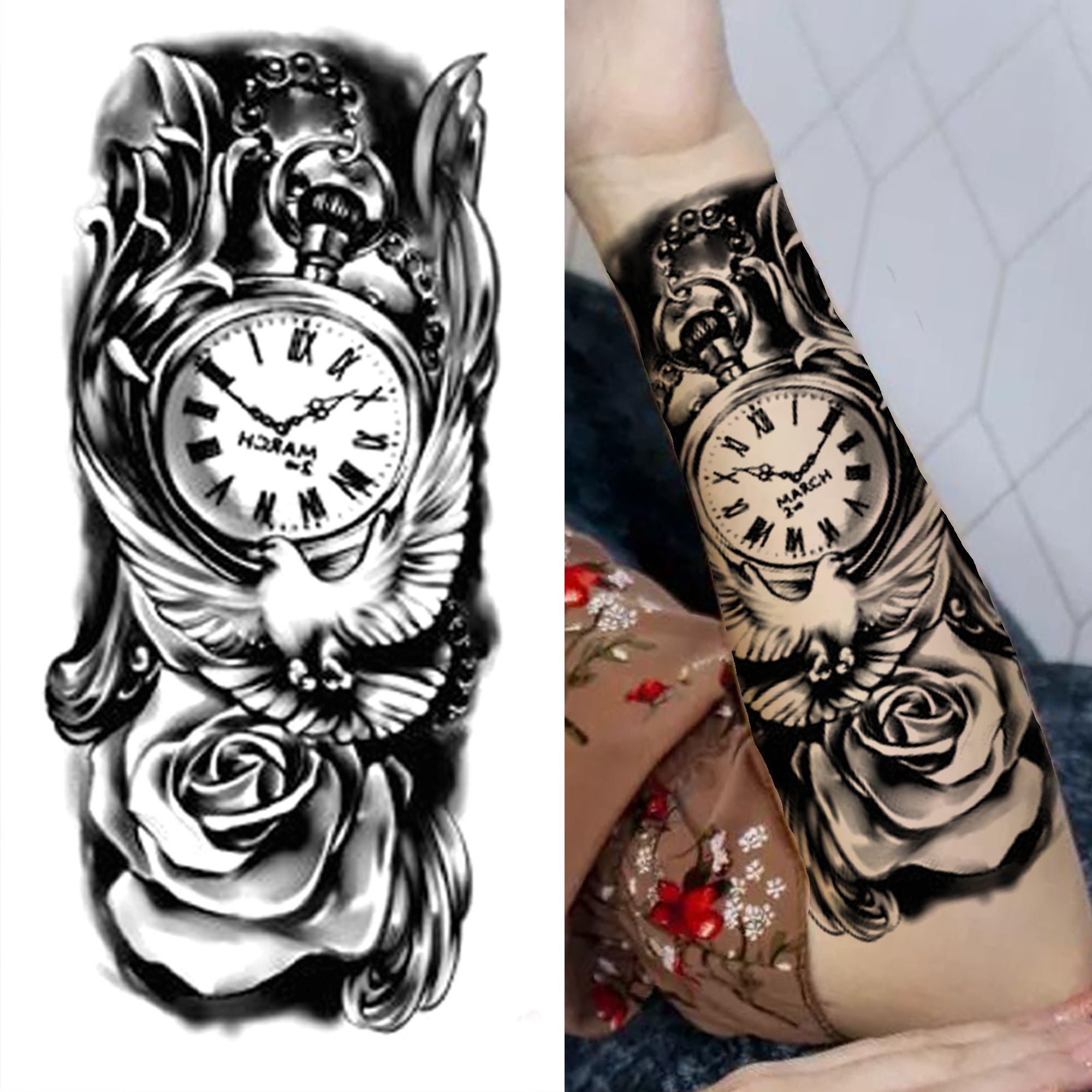 Perfectionscompass Half Sleeve Temporary Tattoos For Women Men Adult Black Cross Tattoo Sticker Realistic Fake Lion Tatoo Bird Clock Flower Perfectionscompass Half Sleeve Temporary Tattoos For Women Men Adult Black Cross Tattoo Sticker Realistic Fake Lion Tatoo Bird Clock Flower