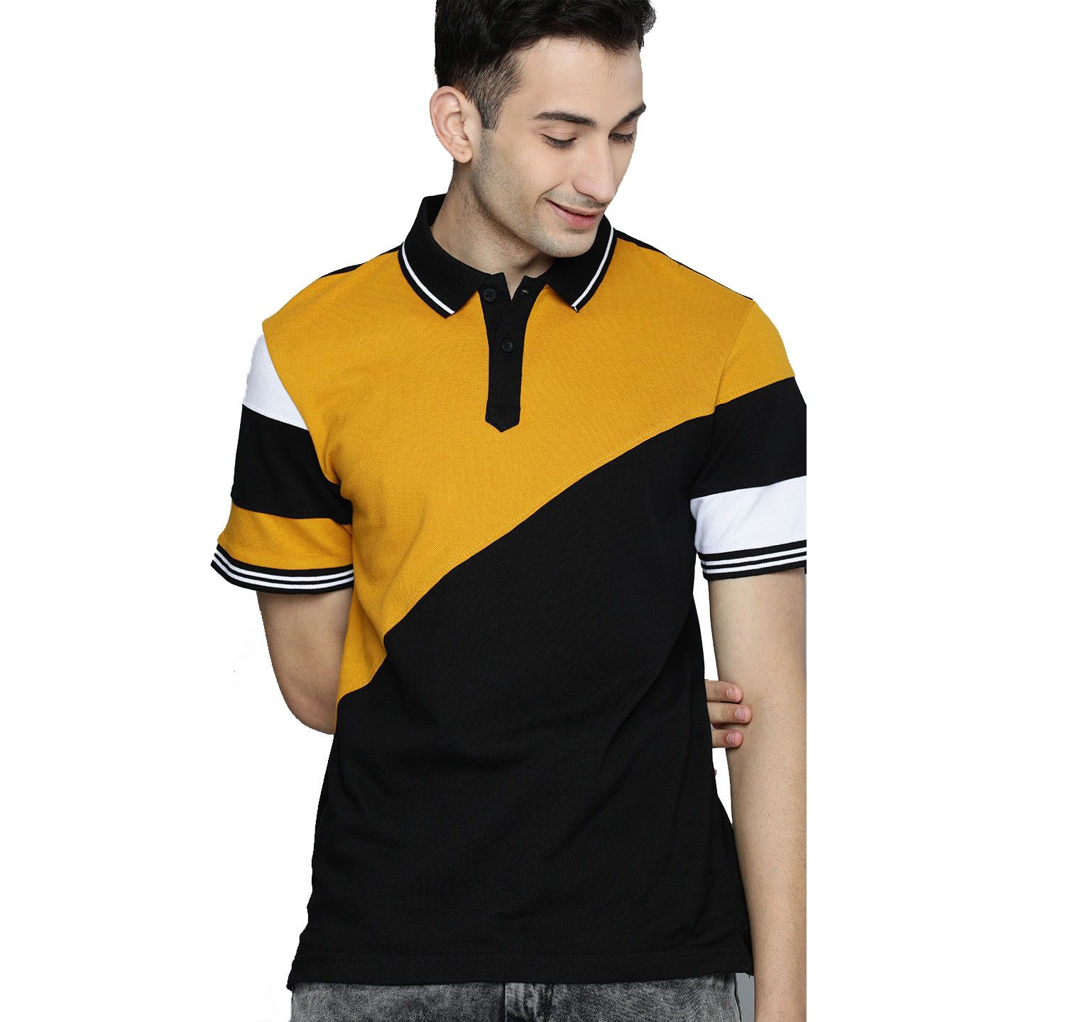 Polo amarillo y negro de verano T diseño de hombres personalizados para el