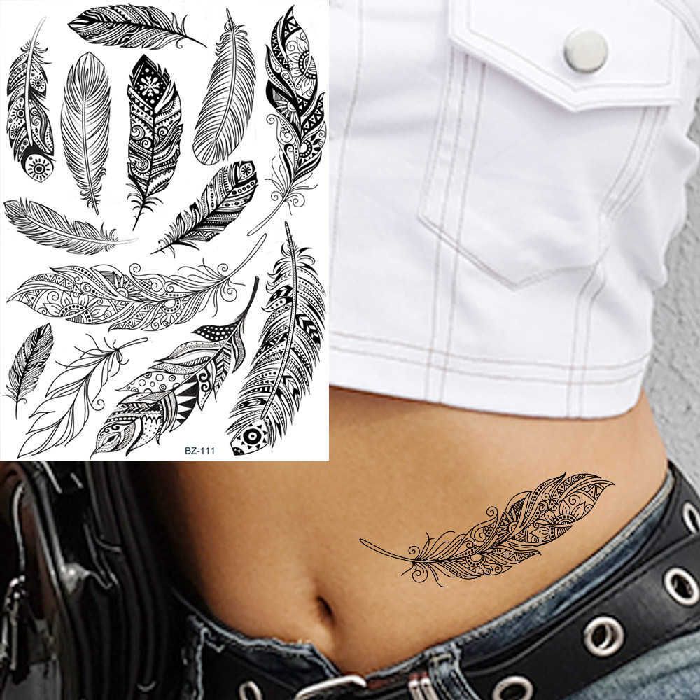 Black India Tribal Feather Lace Henna Temporary Tattoos For Women Body Arm  Tatoos Stickers Fake Girls Custom Tatoos Mehndi