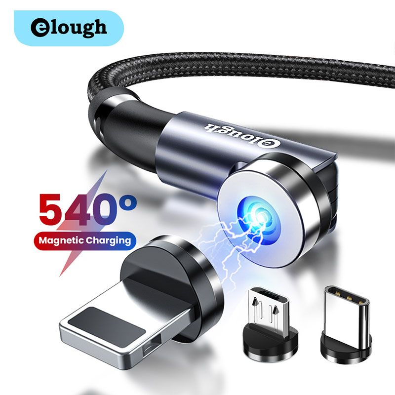 Elouth 540 Поворотного магнитного кабеля Быстрое зарядное магнитное зарядное устройство Micro USB C Type C кабель для iPhone Xiaomi мобильный телефон