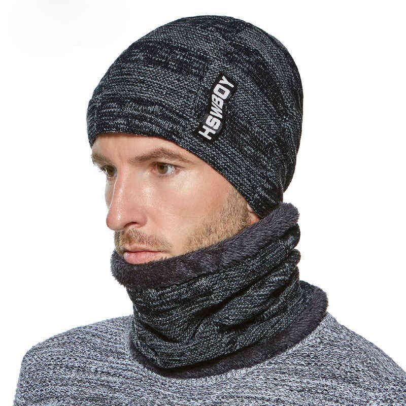 Winter Knit Skull Neck Warmer With Thick Fleece Lined Hat And
