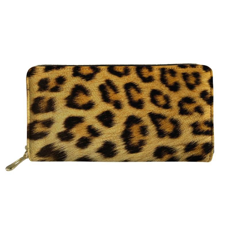 Carteras Leopardo Animal Piel Impresión Cuero Cartera Zipper Monedero Cute 3D Damas Teléfono Teléfono