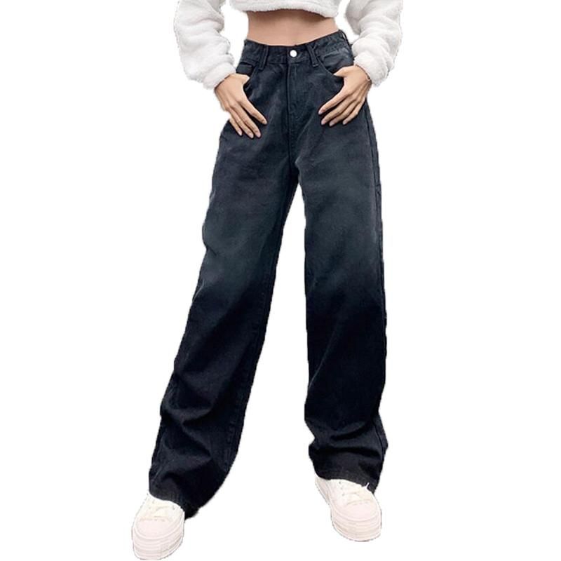 Compra Jeans Negros Mujeres Primavera 2021 Moda Gradiente Color Alto  Cintura Straight Pierna Mujer Casual Pantalones Denim Pantalón Pantalón  Mujer Barato | Entrega Rápida Y Calidad | Es.Dhgate