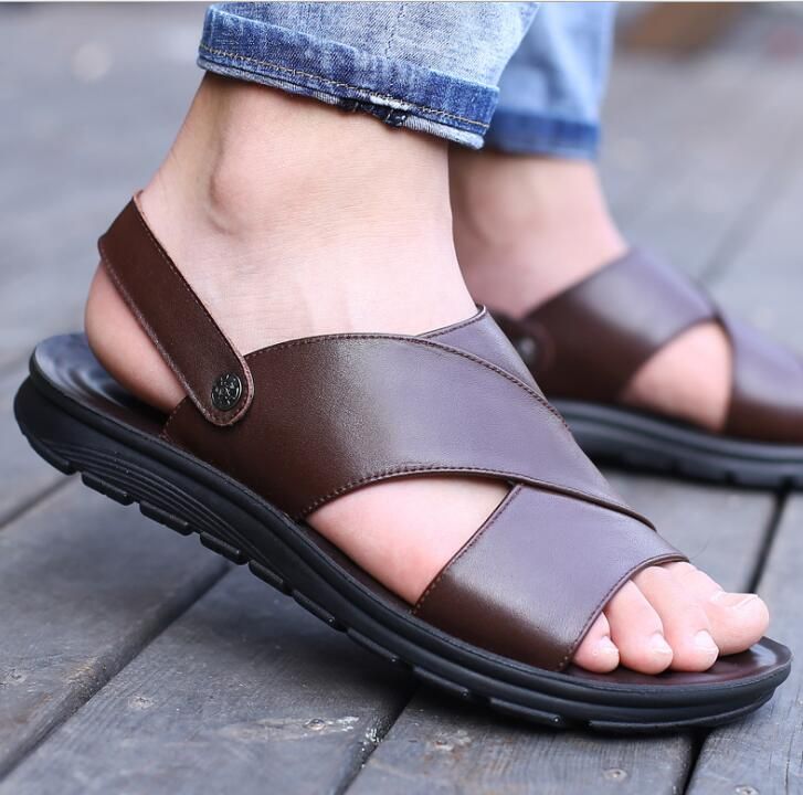 2021 Herenleer Sandalen Slijtvaste Soles Slippers Strandschoenen Heren Dik  Soled Antislip Schoenmode Sandaal En Slipper 38 44 Van Topluxurybrand,  34,52 € |DHgate