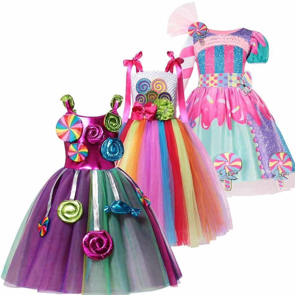 Muababy Carnaval Jurk Voor Meisjes Purim Fancy Lollipop Kostuum Zomer Tutu Jurken Dressy